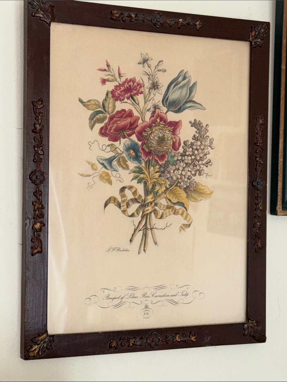 Vintage Frame with Lithograph Floral Designs by LF Roubillac #8 Cottage Decor